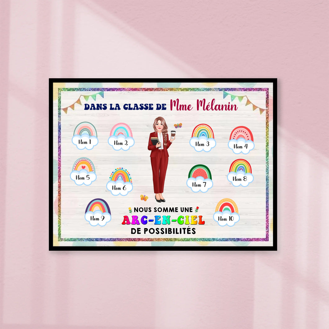Enseignante Poster personnalisée, Cadeaux pour la fête des enseignants, L'arc-en-ciel des salles de classe