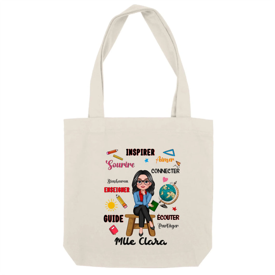 Enseignante Sac fourre-tout personnalisée, Tote bag Cadeaux pour la fête des enseignants, Enseigner Aimer Inspirer Connecter