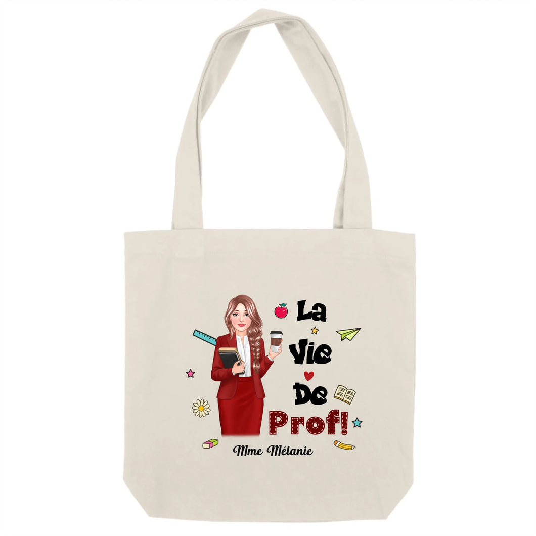 Enseignante Sac fourre-tout personnalisée, Tote bag Cadeaux pour la fête des enseignants, La vie de prof