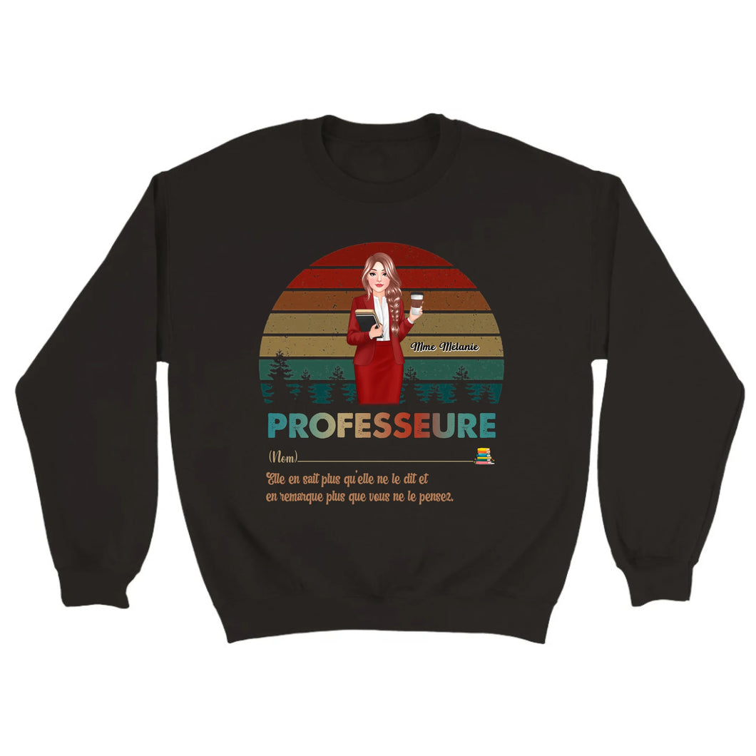 Professeure Sweat-shirt personnalisée, Cadeaux pour la fête des enseignants, Vintage