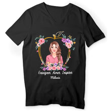 Charger l&#39;image dans la galerie, Professeure Sac fourre-tout personnalisée, Tote bag Cadeaux pour la fête des enseignants, Enseigner Aimer Inspirer Pomme florale

