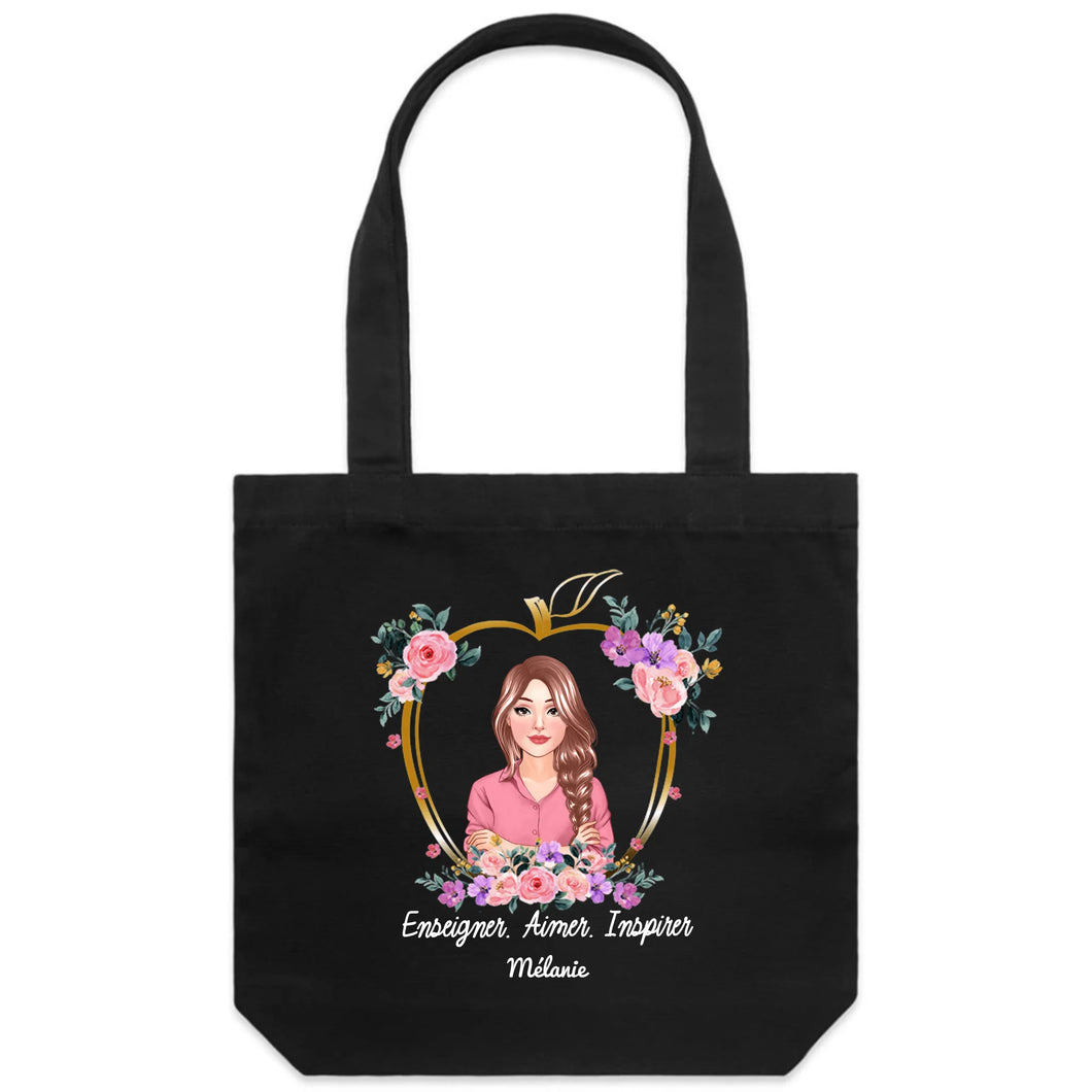Professeure Sac fourre-tout personnalisée, Tote bag Cadeaux pour la fête des enseignants, Enseigner Aimer Inspirer Pomme florale