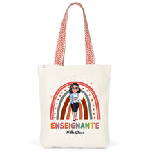 Charger l&#39;image dans la galerie, Enseignante Sac fourre-tout personnalisée, Tote bag Cadeaux pour la fête des enseignants, Enseignant, arc-en-ciel

