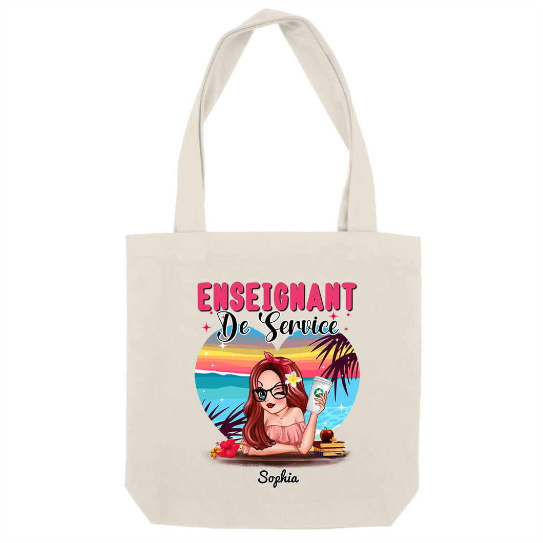 Enseignante Sac fourre-tout personnalisée, Tote bag Cadeaux pour la fête des enseignants, Enseignant de service