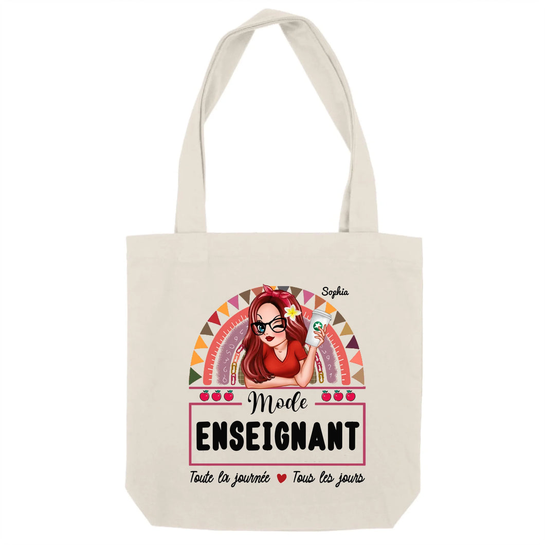 Sac fourre-tout personnalisée, Tote bag Cadeaux pour la fête des enseignants, Mode enseignant toute la journée, tous les jours