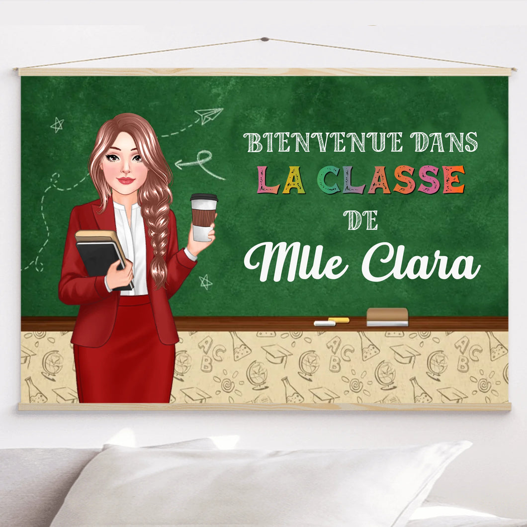 Professeure Toile à suspendre personnalisé, Cadeaux pour la fête des enseignante, Tableau noir Bienvenue Dans La Classe