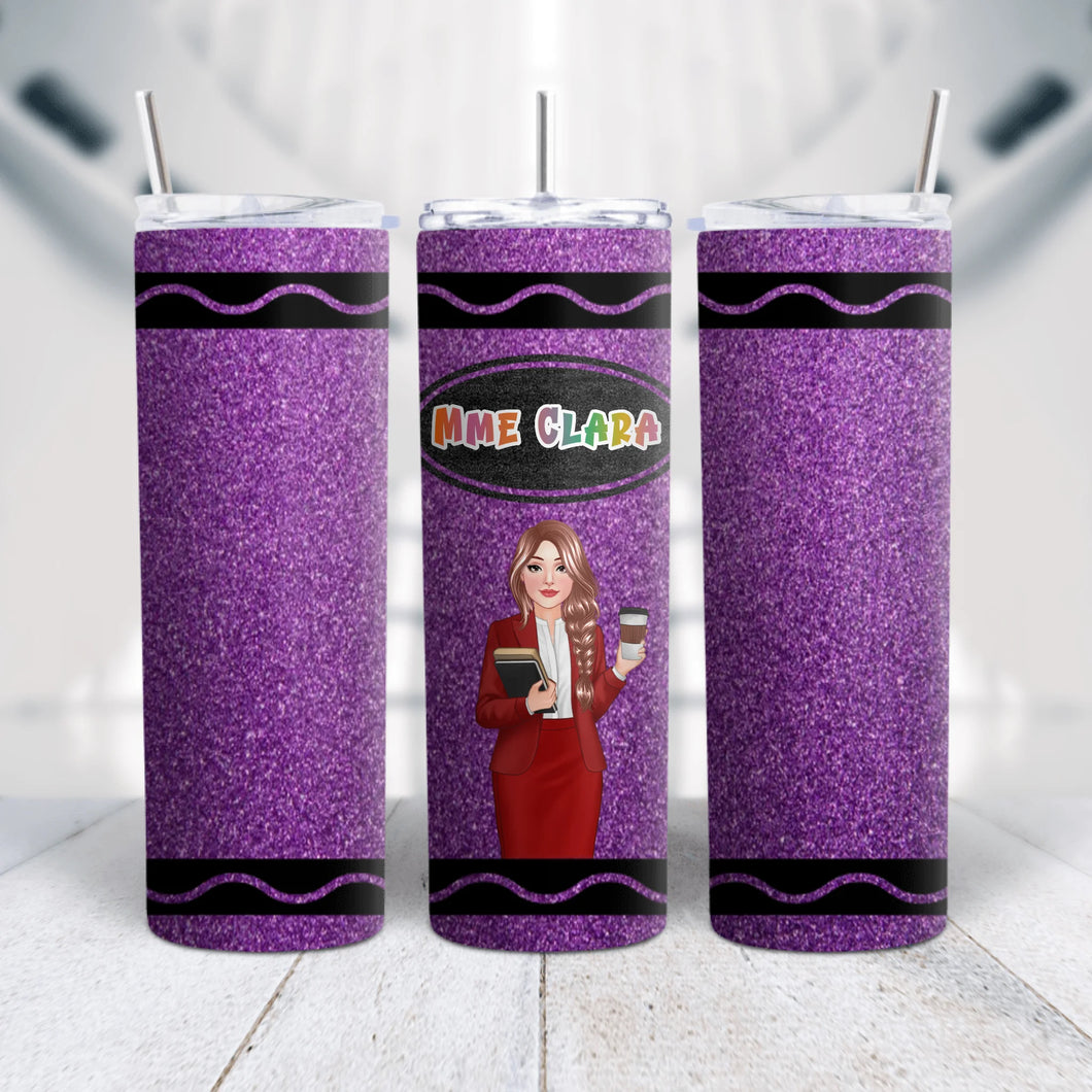 Professeure Crayon gobelet isotherme slim personnalisée Nom, Mug voyage Cadeaux pour la fête des enseignante