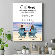 Charger l&#39;image dans la galerie, Date d&#39;anniversaire Toile personnalisée, Saint-Valentin Cadeau couple, Couple assis sur la plage
