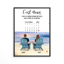 Charger l&#39;image dans la galerie, Date d&#39;anniversaire Toile personnalisée, Saint-Valentin Cadeau couple, Couple assis sur la plage
