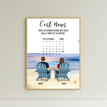 Charger l&#39;image dans la galerie, Date d&#39;anniversaire Toile personnalisée, Saint-Valentin Cadeau couple, Couple assis sur la plage
