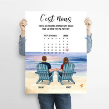 Charger l&#39;image dans la galerie, Date d&#39;anniversaire Toile personnalisée, Saint-Valentin Cadeau couple, Couple assis sur la plage
