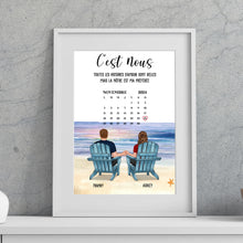 Charger l&#39;image dans la galerie, Date d&#39;anniversaire Toile personnalisée, Saint-Valentin Cadeau couple, Couple assis sur la plage
