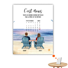 Charger l&#39;image dans la galerie, Date d&#39;anniversaire Toile personnalisée, Saint-Valentin Cadeau couple, Couple assis sur la plage

