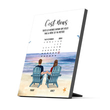 Charger l&#39;image dans la galerie, Date d&#39;anniversaire Toile personnalisée, Saint-Valentin Cadeau couple, Couple assis sur la plage

