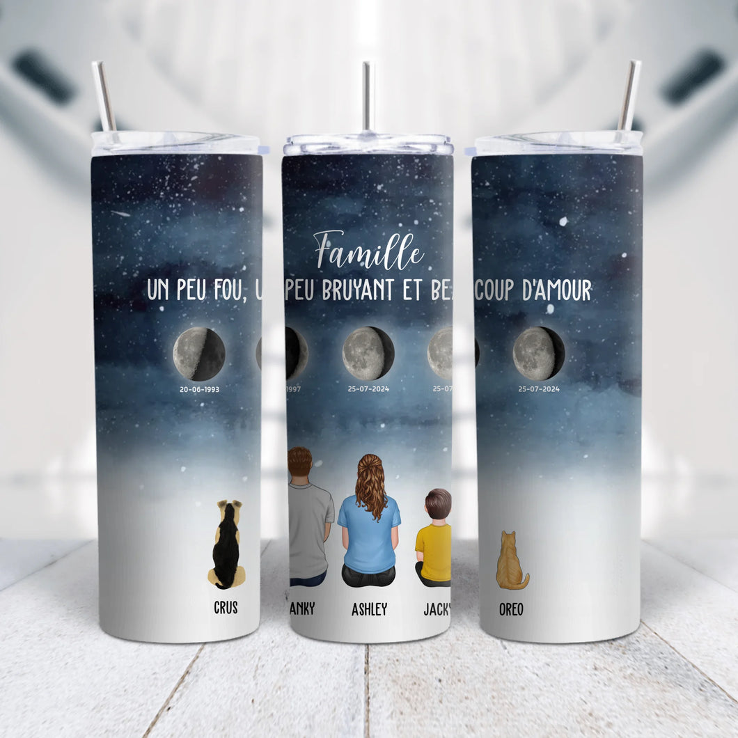 Phase de Lune Gobelet personnalisé, Tumbler Saint-Valentin Cadeaux pour couple,  Famille, chien, chat