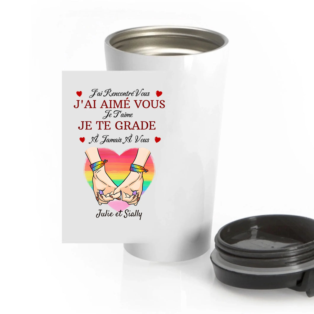 Tasse de voyage personnalisé, Gobelet Saint-Valentin Cadeaux pour couple, LGBT, Couple main dans la main
