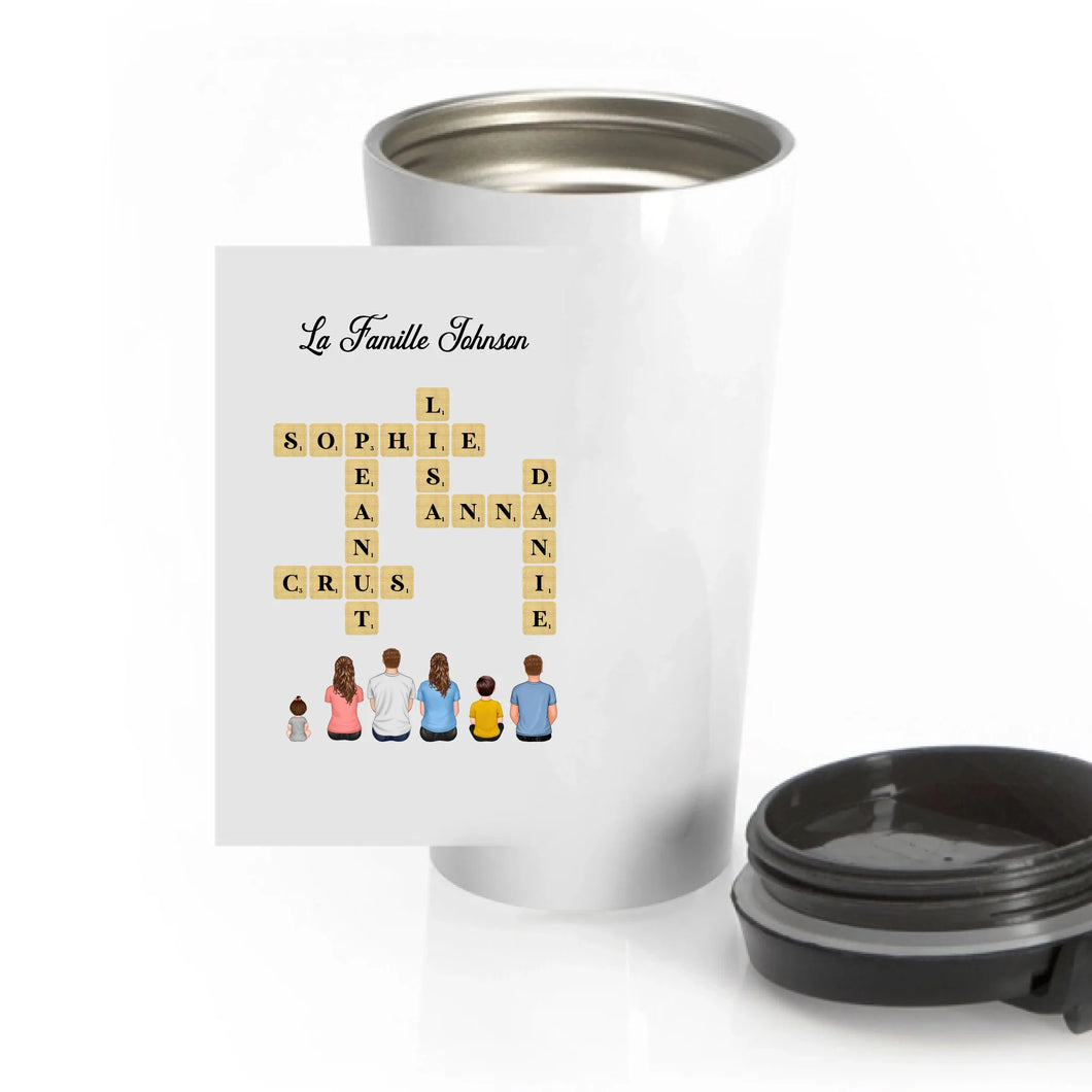Mots croisé Tasse de voyage personnalisée Famille Noms, Tumbler cadeau pour Famille, Maman at papa chien, chat
