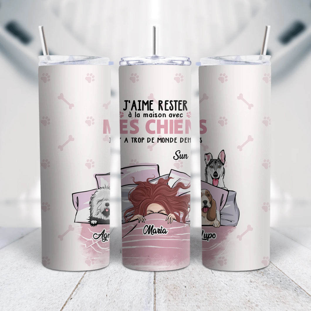 Gobelet personnalisée noms, Tumbler cadeau pour maman chien, l'aime rester à la maison avec mec chiens
