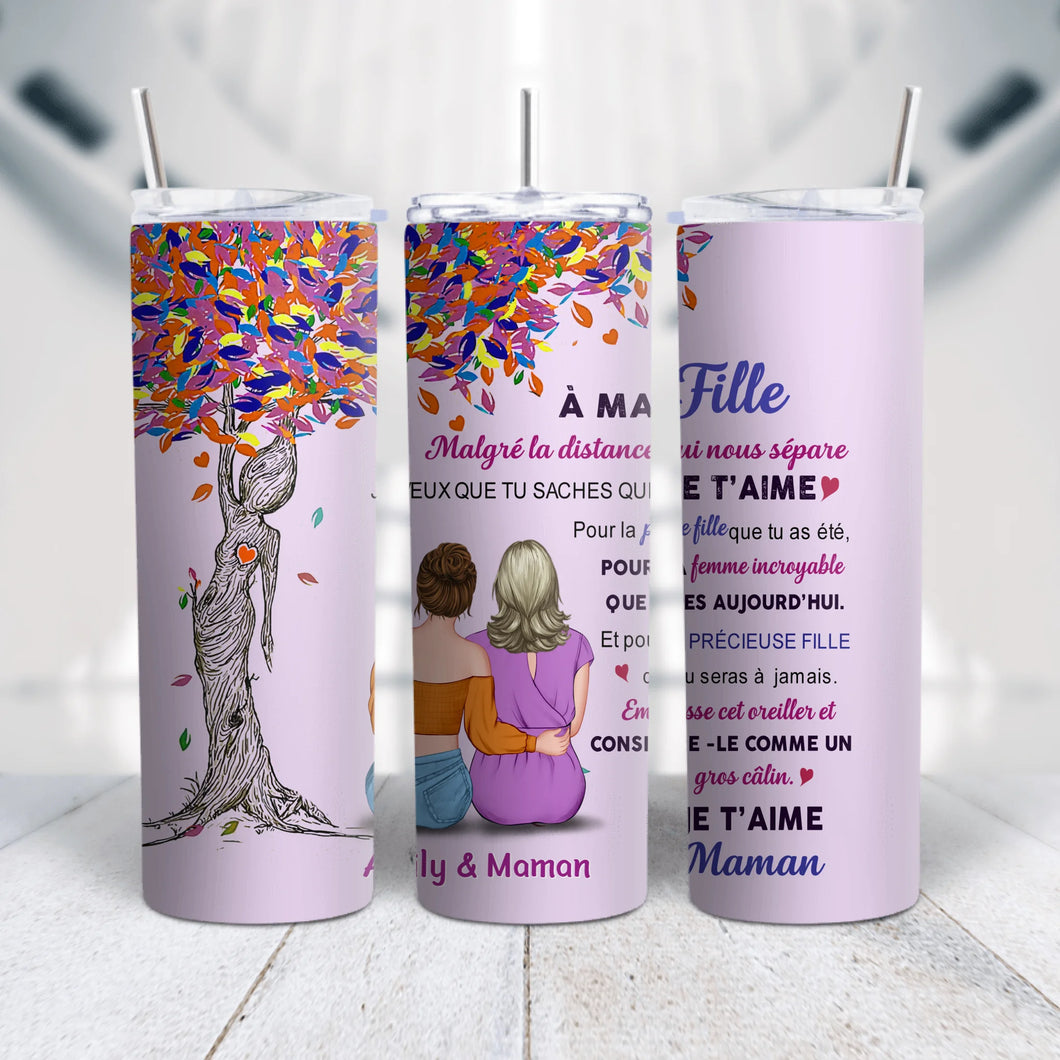 Gobelet personnalisée noms, Tumbler cadeau pour fille, mère et fille, af ma fille malgré la distance qui nous sépare