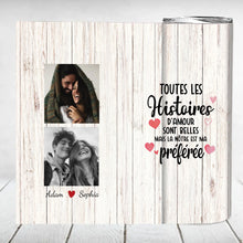 Charger l&#39;image dans la galerie, Gobelet personnalisée noms, Tumbler Photo cadeau pour Couple, Les Histoires D&#39;amour Sont Belles
