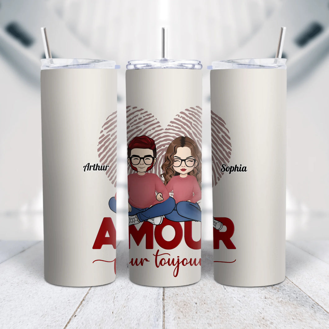 Gobelet personnalisée noms, Tumbler Cadeau de la Saint-Valentin pour elle, amour pour toujours