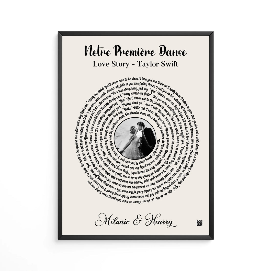 Paroles de chanson poster personnalisée, couple photo musical, cadeau pour d'anniversaire, chanson de mariage danse