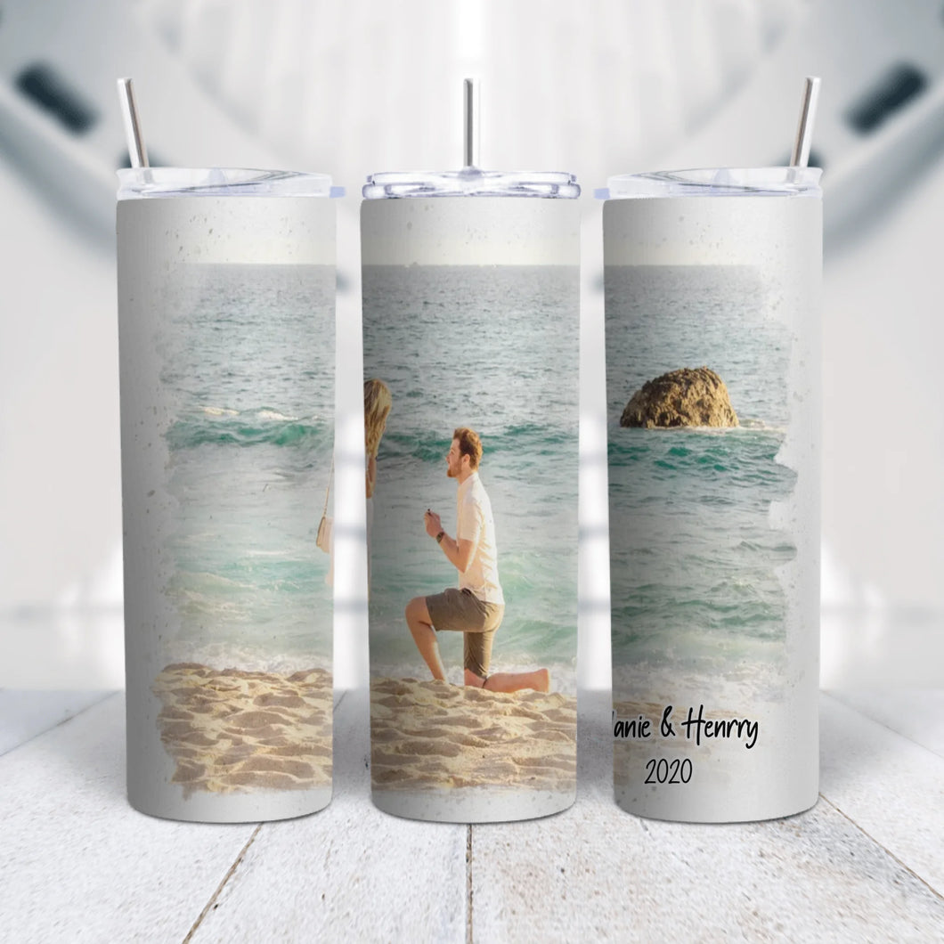 Photo couple Gobelet personnalisée, Tumbler cadeau de fiançailles, cadeau d'anniversaire pour lui, elle