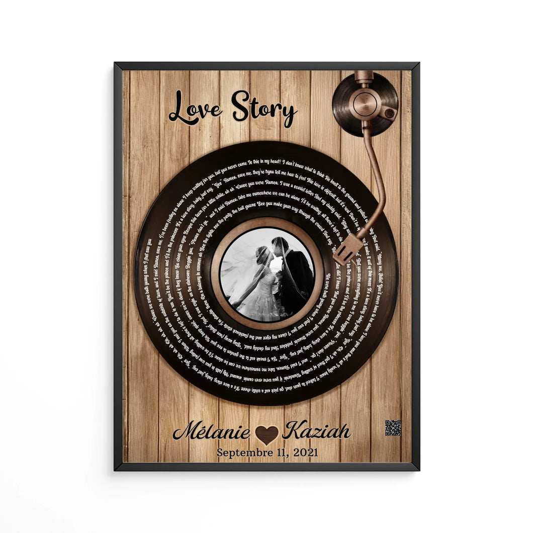 Paroles chanson poster personnalisée couple photo musical cadeau pour d'anniversaire, chanson de mariage danse