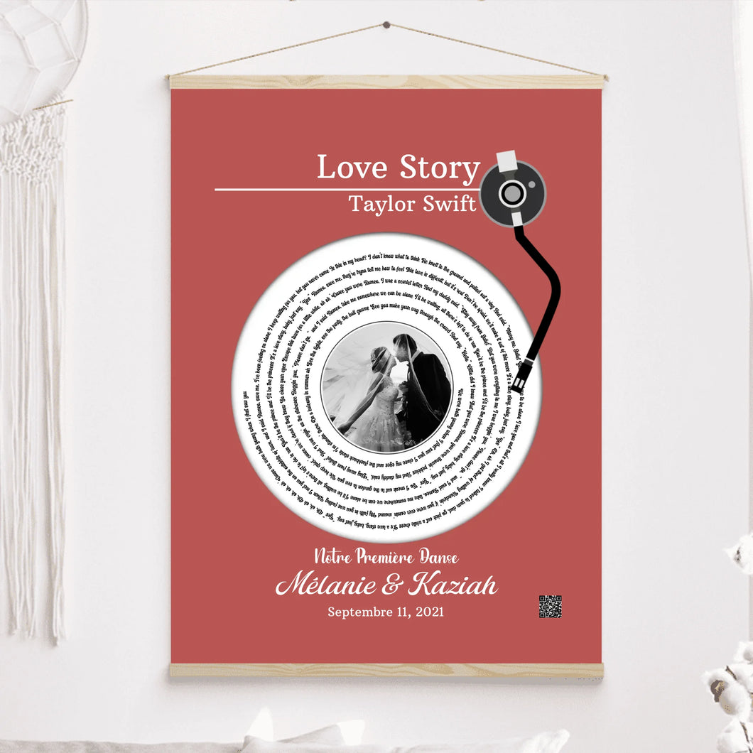 Paroles chanson Toile à suspendre personnalisée couple photo musical cadeau pour d'anniversaire, chanson de mariage danse