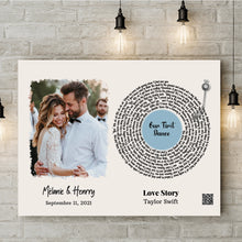 Charger l&#39;image dans la galerie, Photo couple Toile personnalisée, Cadeau d&#39;anniversaire de mariage avec code QR pour la première danse du couple
