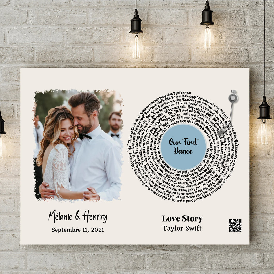 Photo couple Toile personnalisée, Cadeau d'anniversaire de mariage avec code QR pour la première danse du couple