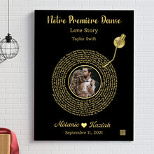 Charger l&#39;image dans la galerie, Paroles chanson Toile personnalisée couple photo musical cadeau pour d&#39;anniversaire, chanson de mariage danse
