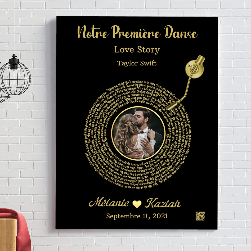 Paroles chanson Toile personnalisée couple photo musical cadeau pour d'anniversaire, chanson de mariage danse