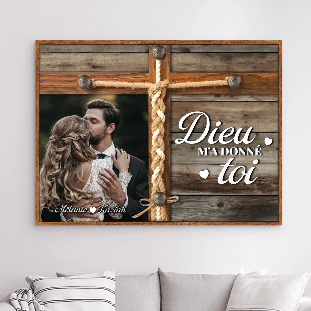 Photo de famille Impressions sur métal personnalisée cadeau pour la fête des pères, papa, mari, couple, Dieu m’a donné toi