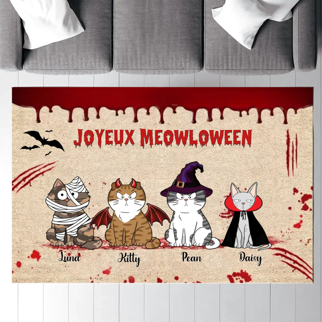 Tapis personnalisé Joyeux Meowloween Chats effrayants et agaçants, Paillasson décoration d'Halloween