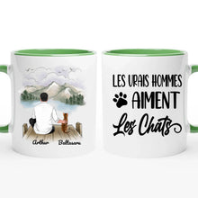 Charger l'image dans la galerie, Jusqu'à 6 chats, Porte-clés rectangulaire personnalisé chat et maître, tasse papa chat, la vie est meilleure avec les chats
