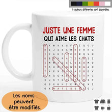 Charger l'image dans la galerie, Jusqu'à 9 chats, mots mêlés mug personnalisé chat, Tasse Juste une fille/femme qui aime les chats
