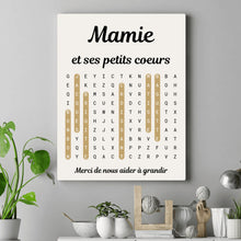 Charger l'image dans la galerie, Mots mêlés petits-enfants noms, Toile mamie personnalisée, Cadeau mamie, Fête des grand mère, Toile nom de famille personnalisé
