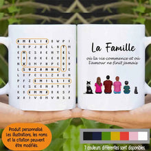Charger l'image dans la galerie, Mots mêlés noms personnalisée mug, Tasse cadeau pour Famille, Couple, Maman at papa chien, chat
