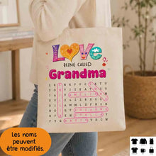 Charger l'image dans la galerie, Mots mêlés personnalisés Sac fourre-tout noms, Tote bag cadeau grand-mère, Maman, mamie, J’aime être appelée Mamie
