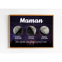 Charger l'image dans la galerie, Phase de lune personnalisés noms, Impressions sur métal cadeaux pour maman, de fête des mères, nous t’aimons jusqu’à la lune et bien au-delà
