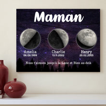 Charger l'image dans la galerie, Phase de lune personnalisés noms, Impressions sur métal cadeaux pour maman, de fête des mères, nous t’aimons jusqu’à la lune et bien au-delà
