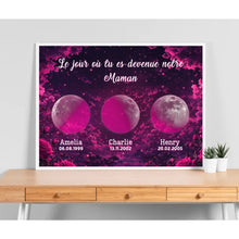 Charger l'image dans la galerie, Phase de lune personnalisés noms, Impressions sur métal cadeaux pour maman, de fête des mères, roses Le jour où tu es devenue notre maman
