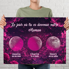 Charger l'image dans la galerie, Phase de lune personnalisés noms, Impressions sur métal cadeaux pour maman, de fête des mères, roses Le jour où tu es devenue notre maman
