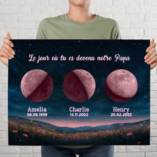 Charger l'image dans la galerie, Phase de lune personnalisés noms, métal cadeaux pour papa, de fête des pères, Lune de la naissance, Belle colline la nuit
