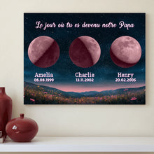 Charger l'image dans la galerie, Phase de lune personnalisés noms, métal cadeaux pour papa, de fête des pères, Lune de la naissance, Belle colline la nuit
