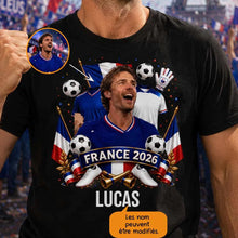 Charger l'image dans la galerie, Football T-Shirt personnalisés nom et photo, cadeau pour femme, homme, amateurs de football, world football cup 2026
