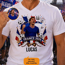 Charger l'image dans la galerie, Football T-Shirt Col V personnalisés nom et photo, cadeau pour femme, homme, amateurs de football, world football cup 2026
