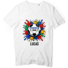 Charger l'image dans la galerie, Football 2026 T-Shirt Col V personnalisés nom et photo, cadeau pour femme, homme, amateurs de football, world football cup
