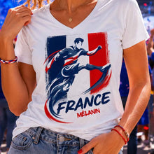 Charger l'image dans la galerie, France Football T-Shirt Col V personnalisés nom cadeau pour femme, homme, world football cup
